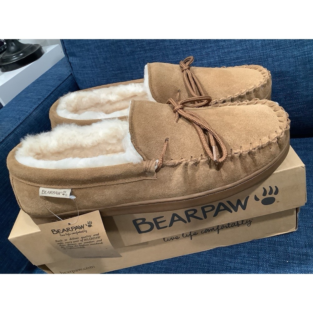 Bearpaw Men's Moc II Slippers Slip-On Moccasins Hickory Size 11 Wide - 2382M